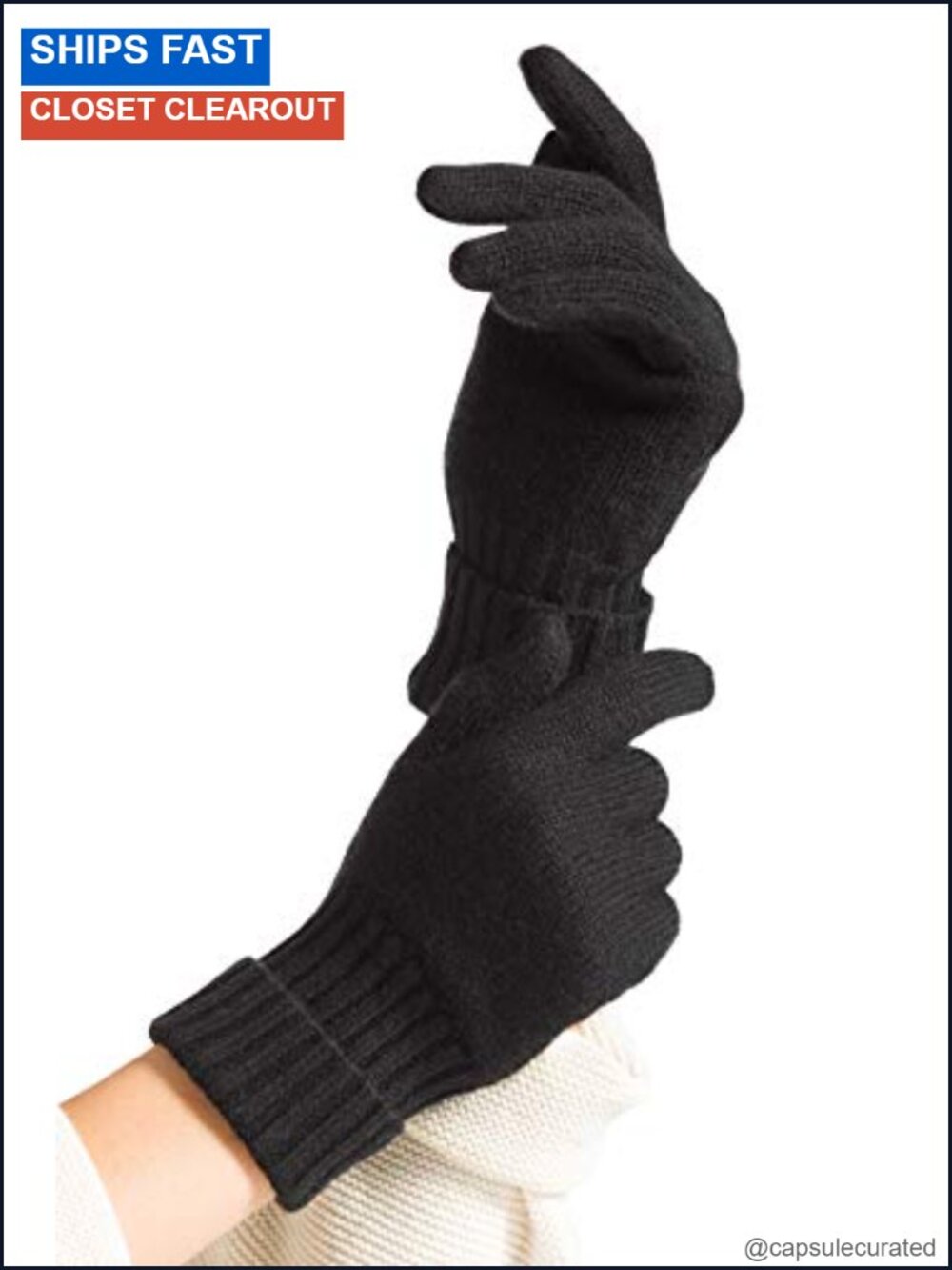 100% Pure Cashmere Gloves Ribbed Cuff Knit Winter Warm